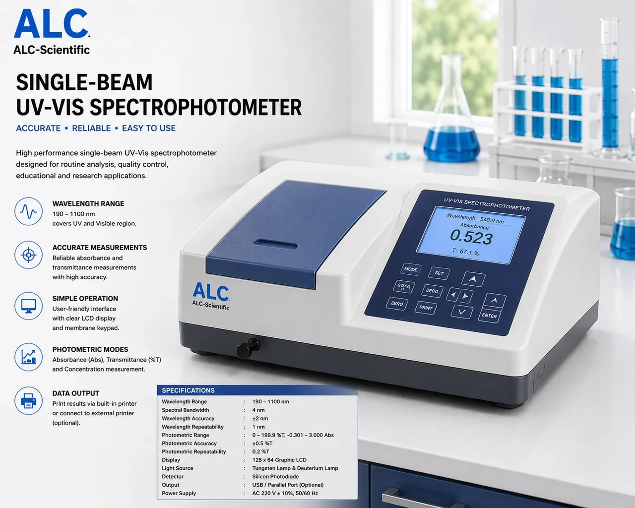 Single-Beam UV–Vis Spectrophotometer
