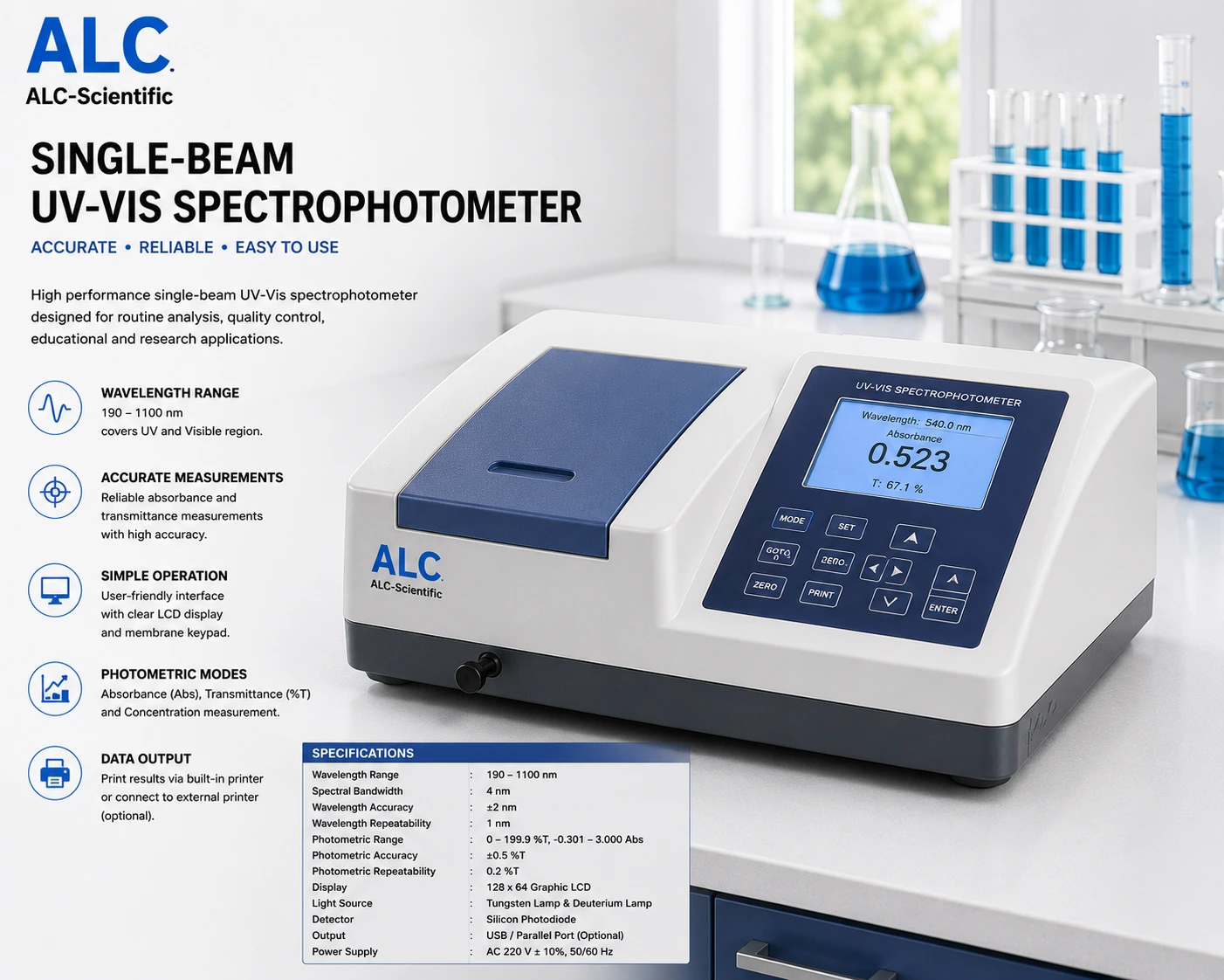 Single-Beam UV-VIS Spectrophotometer